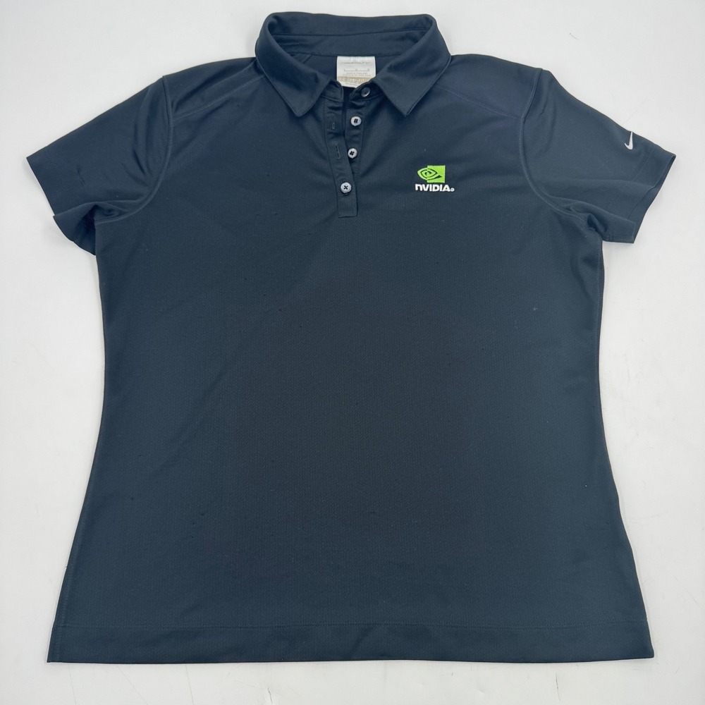 Nike Golf‎ Dri FIT Black Nvidia Logo Polo Shirt Women's Size L